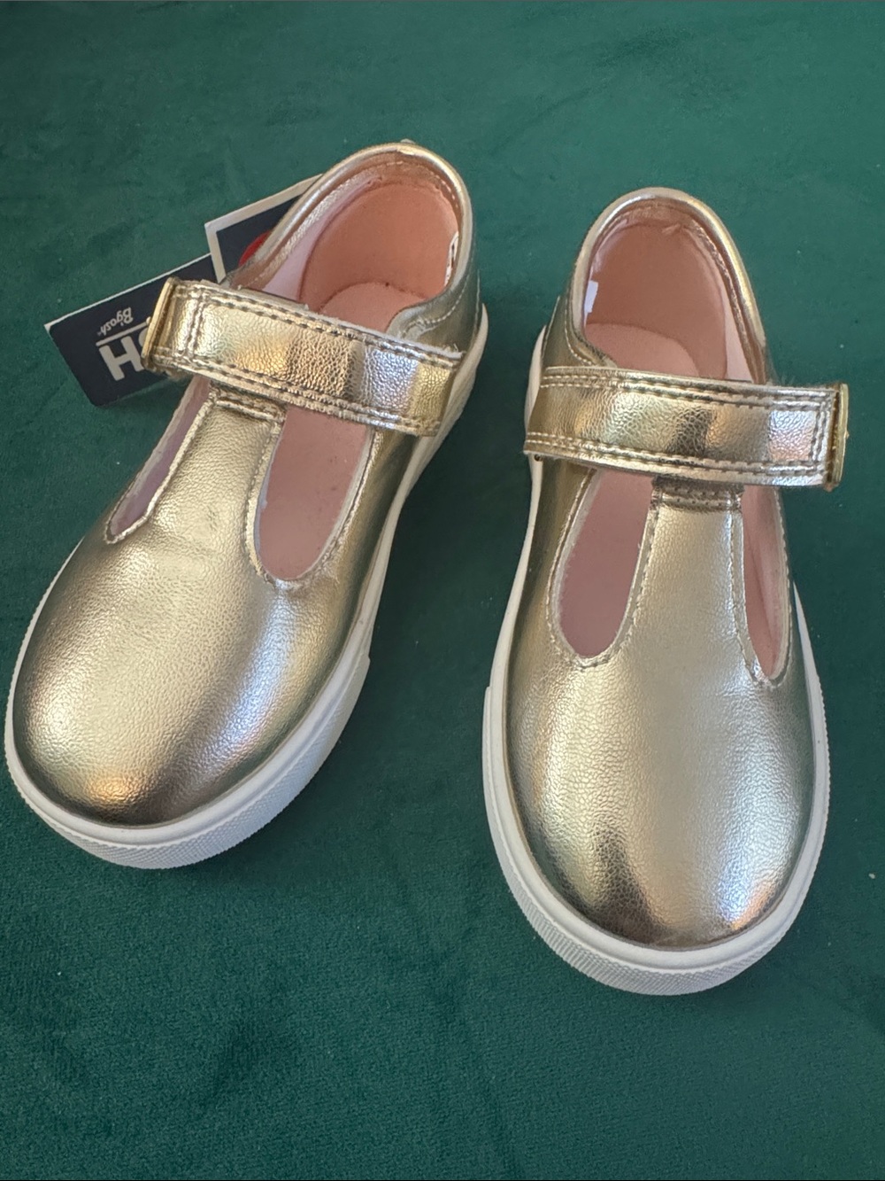 OshKosh B'gosh Metallic Gold Mary Jane Sneakers with Pink Lining